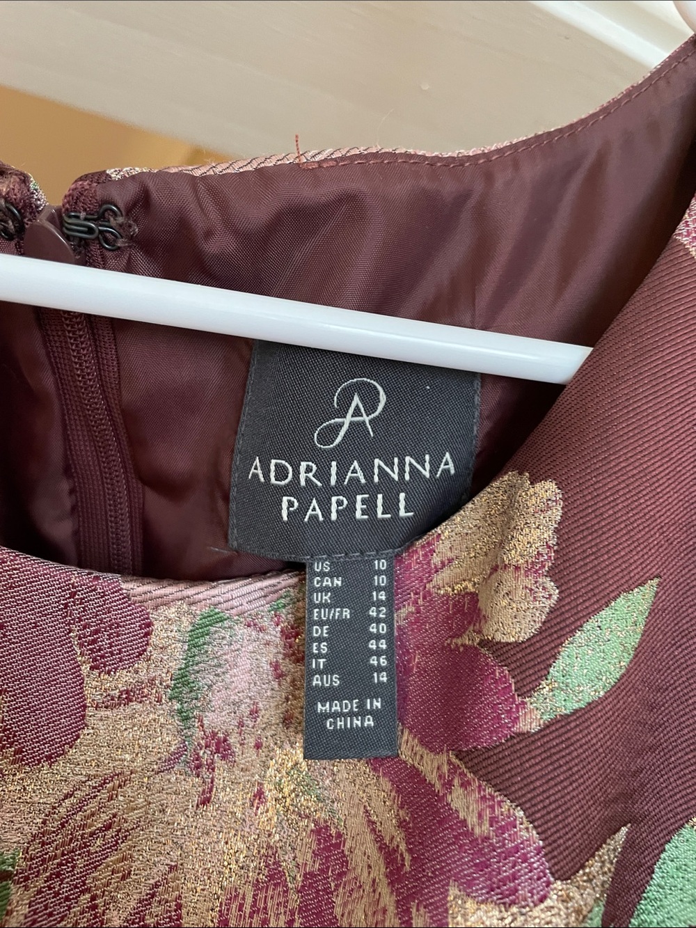 Adrianna Papell Burgundy Floral High-Low Dress with Pink Accents - Picture 2 of 4
